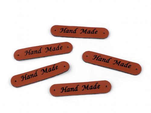 Nášivka / štítek z eko kůže Hand Made 10x48 mm, barva 7 hnědá koňak mat