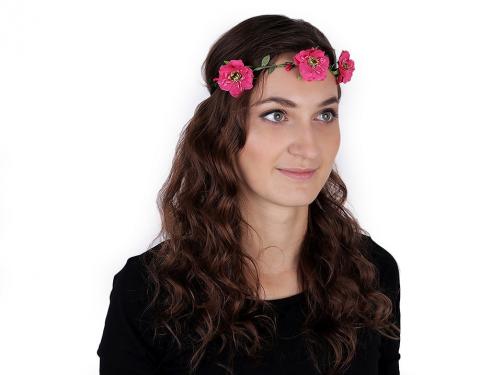 Čelenka do vlasů s květy, barva růžová sv.