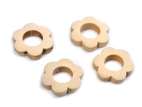 Dřevěné korálky nelakované květ Ø30 mm, barva přírodní sv.