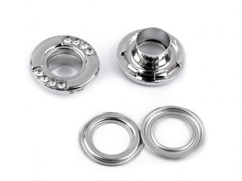 Průchodky s podložkou vnitřní Ø10 mm / vnější Ø15 mm s kamínky, barva nikl