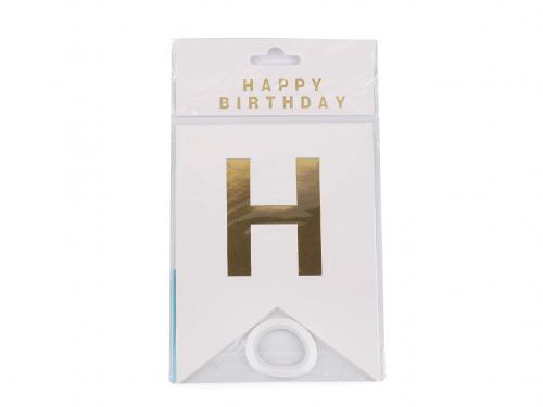 Dekorace Happy Birthday girlanda, barva 1 bílá zlatá