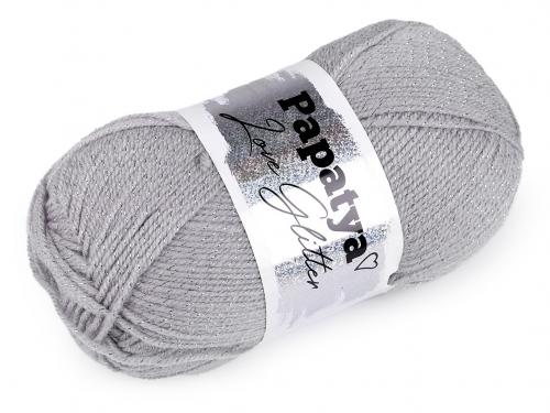 Pletací příze Papatya Love Glitter 100 g, barva 4 (2560) šedá světlá stříbrná