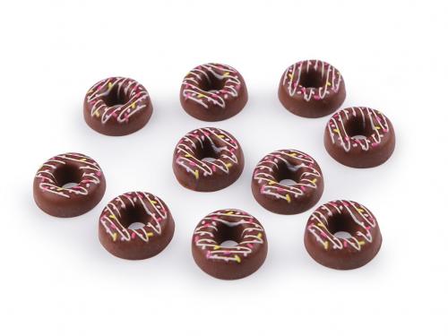 Plastová ozdoba k dekoraci, nalepení donut Ø19 mm, barva 2 hnědá