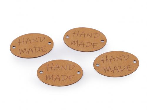 Nášivka / štítek z pratelného papíru Hand Made, barva 3 hnědá přírodní