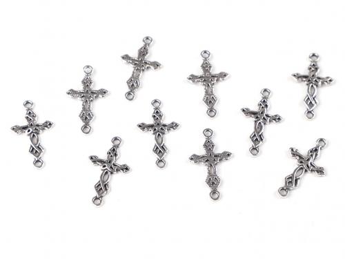 Ozdobný díl / přívěsek křížek 13x22 mm, barva platina
