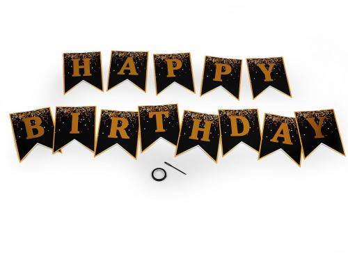 Dekorace Happy Birthday girlanda, barva 3 černá zlatá