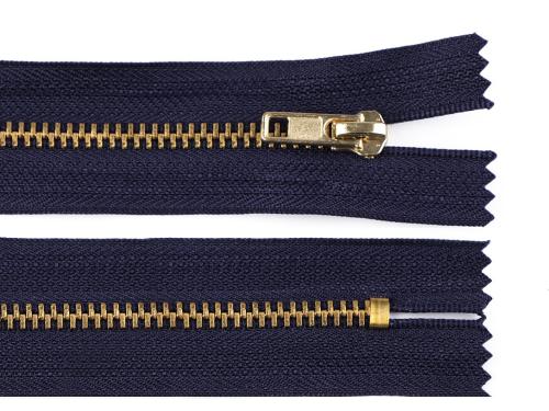 Kovový / mosazný zip šíře 4 mm délka 12 cm, barva 330 modrá tmavá
