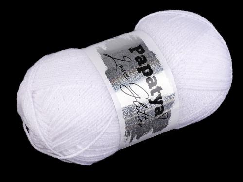 Pletací příze Papatya Love Glitter 100 g, barva 1 (1000) bílá AB
