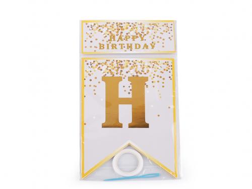 Dekorace Happy Birthday girlanda, barva 2 bílá zlatá