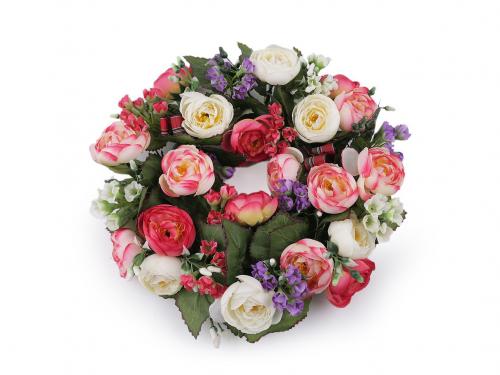 Květinový věnec pryskyřník Ø28 cm, barva 3 pink