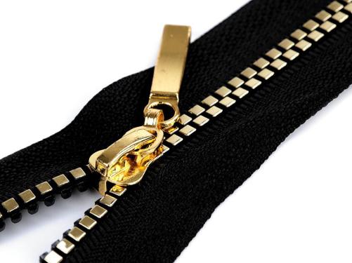 Kostěný zip šíře 5 mm délka 70 cm čtvercové zuby, barva 2 (322) černá zlatá