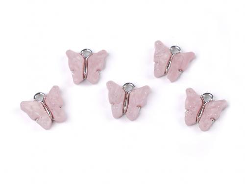 Přívěsek motýl perleťový 13x15 mm, barva 3 pudrová