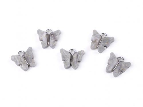 Přívěsek motýl perleťový 13x15 mm, barva 5 šedá