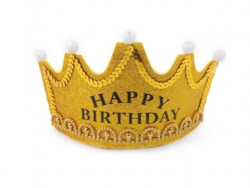 Korunka Happy Birthday svítící, barva 2 zlatá