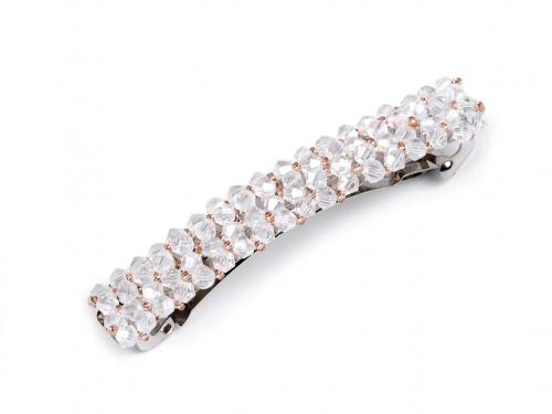Francouzská spona do vlasů s broušenými korálky, barva 1 crystal