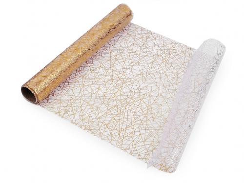 Tyl dekorační s potiskem šíře 36 cm, barva 2 bílá zlatá