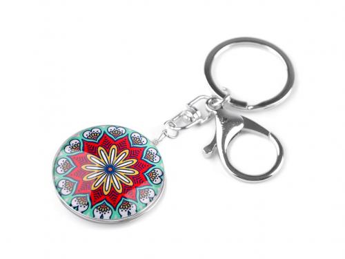 Přívěsek na klíče / kabelku strom života, mandala, barva 15 červená mandala
