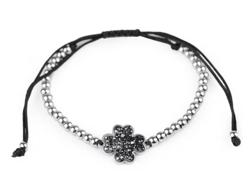 Náramek shamballa z nerezové oceli, barva 11 antracit čtyřlístek