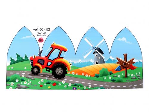 Panel na dětskou čepici, barva 5 modrá azuro traktor
