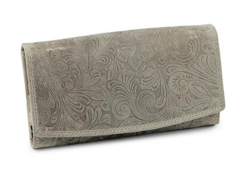 Dámská peněženka kožená růže, ornamenty 9,5x18 cm, barva 7 šedobéžová