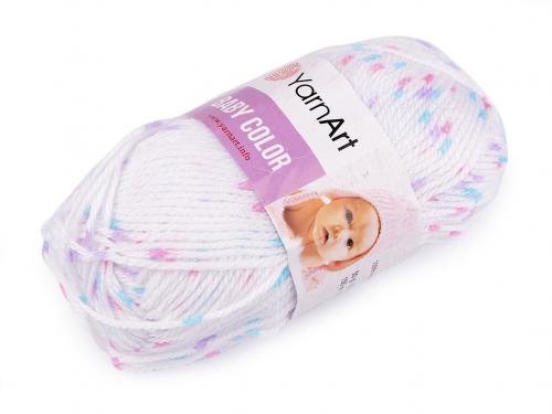 Pletací příze Baby Color 50 g, barva 1 (112) bílá růžová