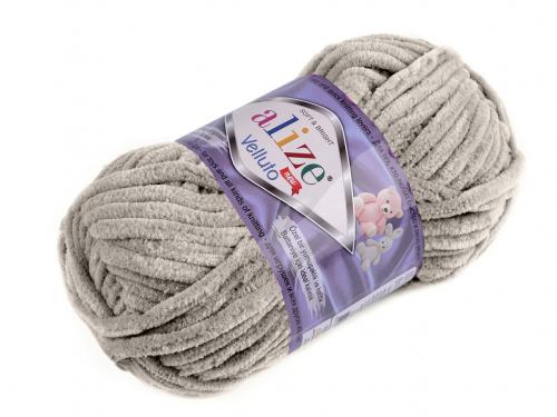 Pletací žinylková příze Alize Velluto 100 g, barva 10 (530) šedobéžová