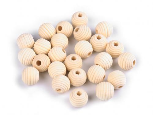 Dřevěné korálky nelakované vroubkované Ø14 mm, barva přírodní sv.