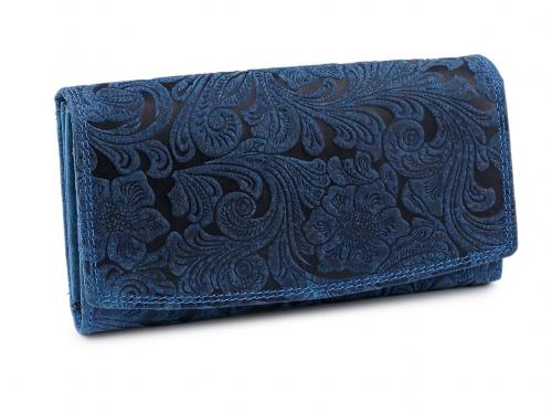 Dámská peněženka kožená růže, ornamenty 9,5x18 cm, barva 5 modrá