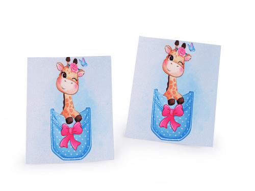 Nažehlovačka zvířátka 8x10 cm, barva 3 modrá světlá žirafa