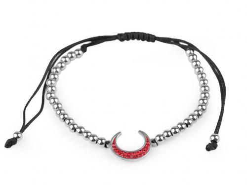 Náramek shamballa z nerezové oceli, barva 15 červená měsíc