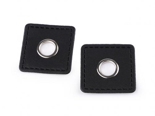 Průchodka s koženkovým čtverečkem k našití, průvlek 10 mm, barva 5 hnědočerná