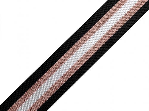 Hladký oboustranný popruh s lurexem šíře 40 mm, barva 5 černá měděná