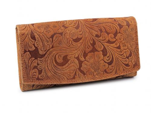 Dámská peněženka kožená růže, ornamenty 9,5x18 cm, barva 1 hnědá koňak
