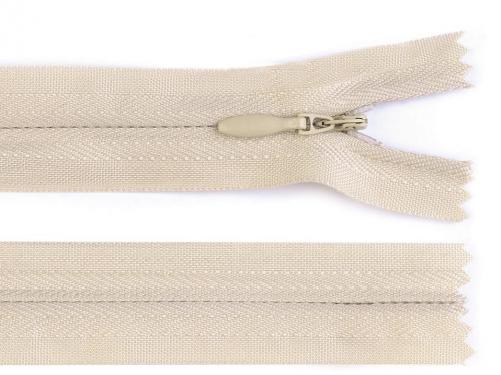 Zip skrytý nedělitelný 3 mm délka 30 cm, barva 307 krémová