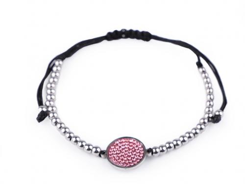 Náramek shamballa z nerezové oceli, barva 2 růžová sv.