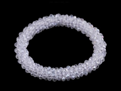 Náramek / gumička z broušených korálků, barva 1 crystal