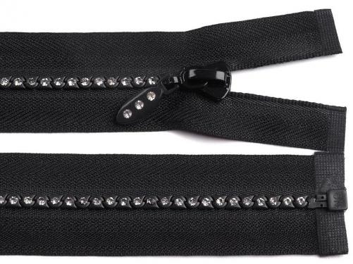 Kostěný zip šíře 4 mm délka 70 cm se štrasovými kamínky, barva 332 černá