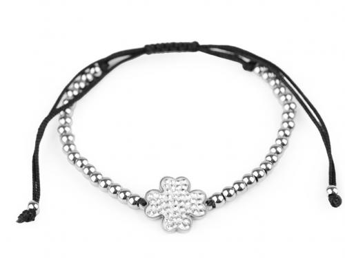 Náramek shamballa z nerezové oceli, barva 7 crystal čtyřlístek