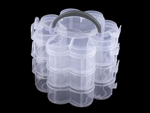Plastový box / kufřík rozkládací 3 patra, barva transparent
