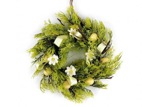 Velikonoční věnec s vajíčky Ø30 cm, barva 1 zelená sv. žlutá