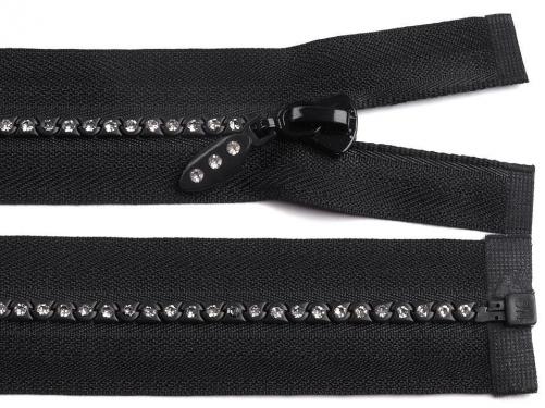 Kostěný zip šíře 4 mm délka 60 cm se štrasovými kamínky, barva 332 černá