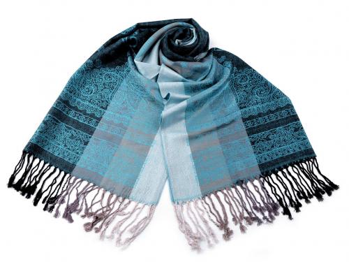 Šátek / šála typu pashmina s třásněmi 65x180 cm, barva 5 tyrkys sv.
