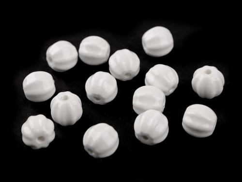 Porcelánové korálky rýhované Ø13 mm, barva 1 bílá
