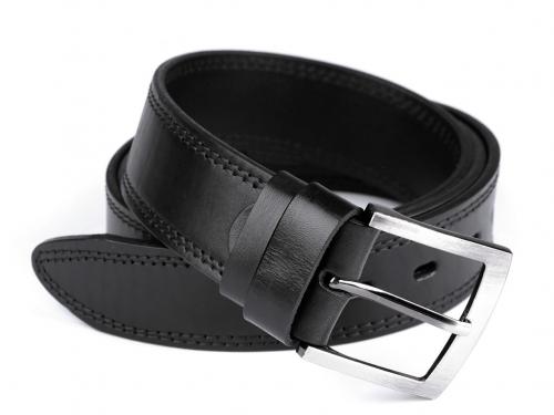 Pánský kožený pásek šíře 3,8 cm, barva 9 (110 cm) černá prošitý