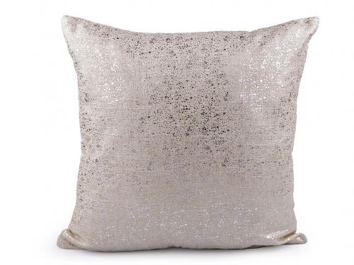 Povlak na polštář imitace lnu s metalickým potiskem 45x45 cm, barva 1 režná světlá stříbrná