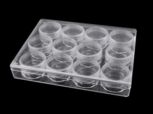 Plastový box / zásobník 12 šroubovacích dóziček, barva transparent