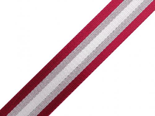 Hladký oboustranný popruh s lurexem šíře 40 mm, barva 2 vínová stříbrná