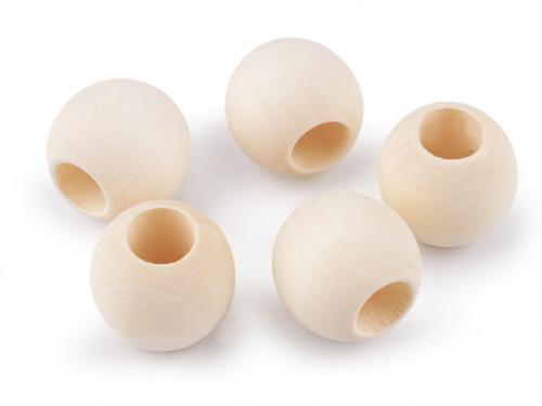 Dřevěné korálky nelakované Ø25 mm, barva přírodní sv.