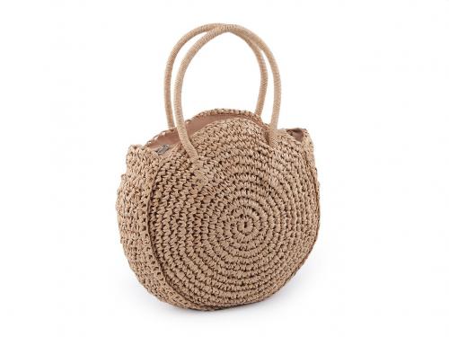 Háčkovaná kabelka z rafie - lýka se zipem 33x37 cm, barva 2 režná přírodní