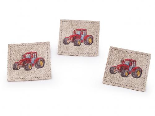 Nášivka / štítek z eko kůže 40x40 mm, barva 1 béžová světlá traktor